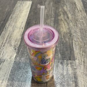 Care Bears Pink Colorful Tumbler Cup Lid Straw 20 ounces rainbow stars Funshine